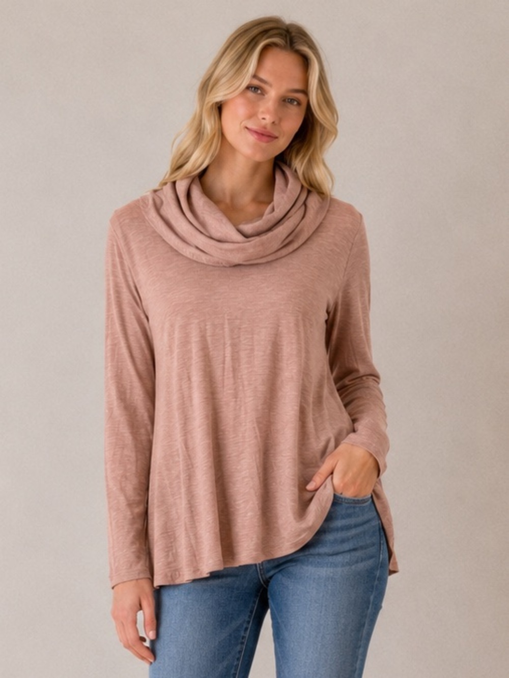 Cut Loose Cowl Neck Top Heather Burnout Pink A-line Artsy Lagenlook Cozy Size S